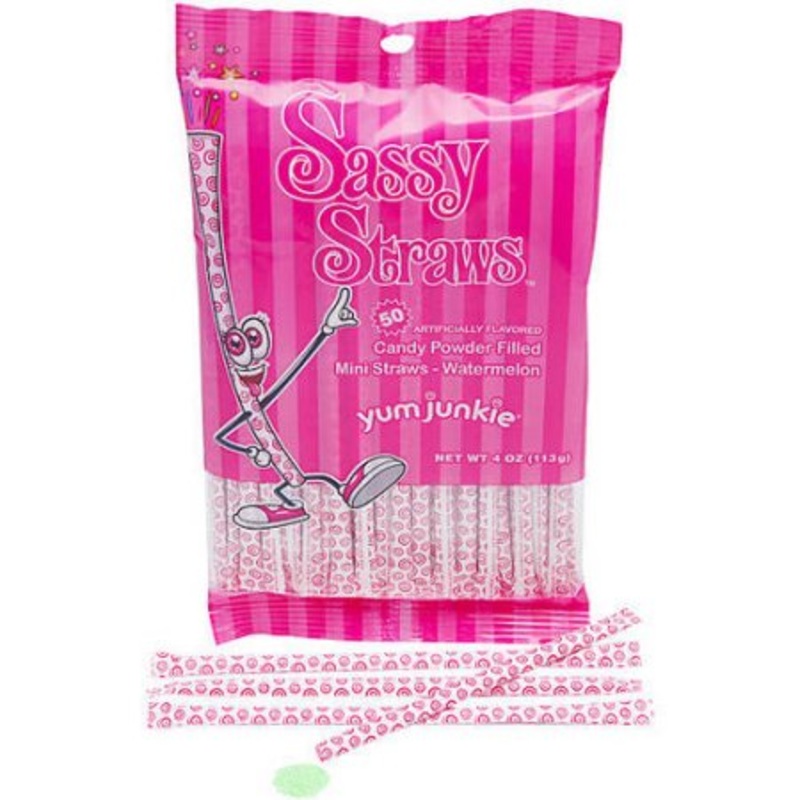 Watermelon Sassy Straws Powder Candy – 50-piece Bags – 12ct