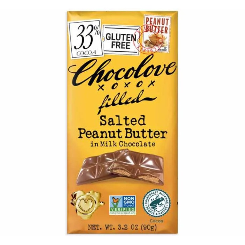 Chocolove Salted Peanut Butter Milk Chocolate Candy Bars: 10-Piece Box