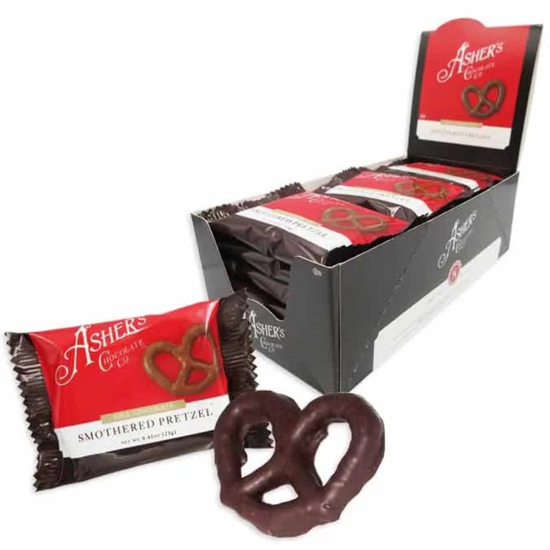 Asher’s Chocolate Wrapped Milk Chocolate Pretzel: 18-Piece Display