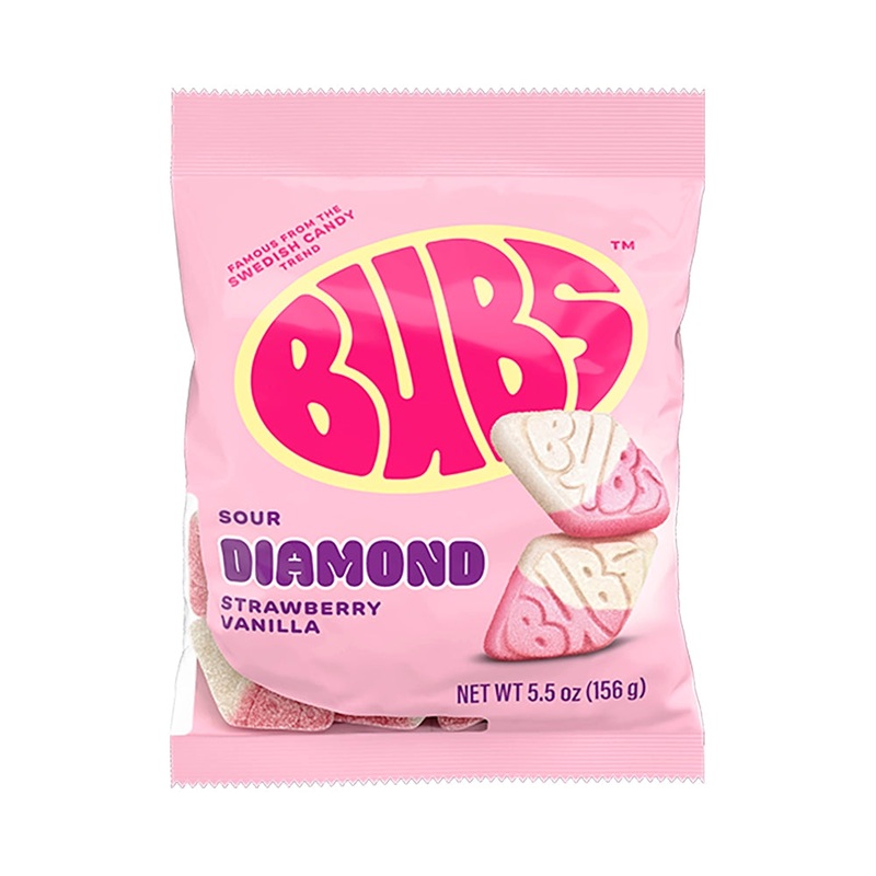 Bubs Godis Sour Diamonds – Strawberry Vanilla Peg Bag: 8-Piece Case