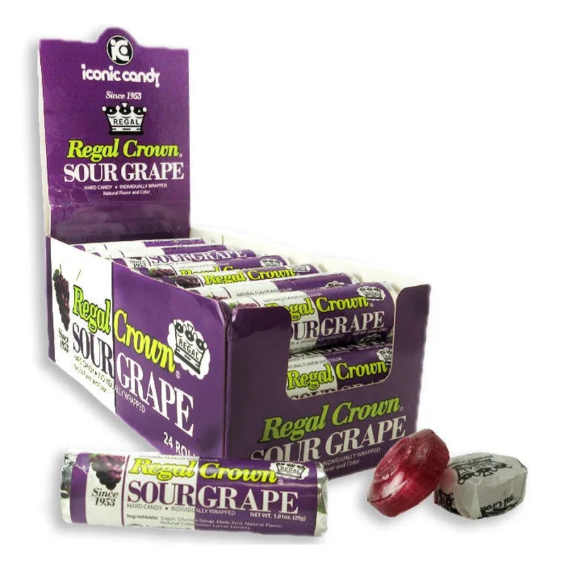 Regal Crown Sour Grape Hard Candy Rolls: 24-Piece Box