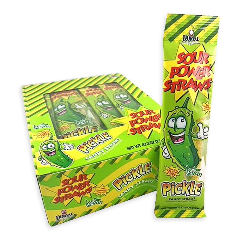 Sour Power Candy Straws Peg Bags – Pickle: 24-Piece Box