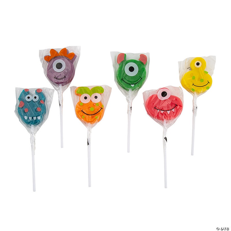 2″ Goofy Smiling Brightly Colored Monster Lollipops – 12 Pc.