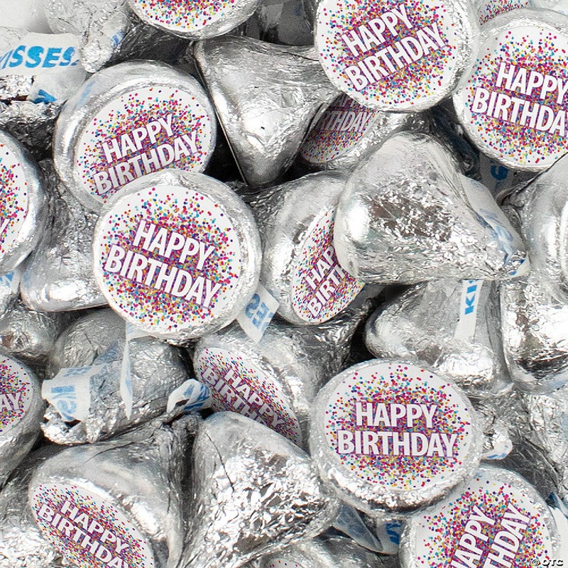 90 Pcs Birthday Candy Party Favors Milk Chocolate Hershey’s Kisses with Stickers – Confetti Themed