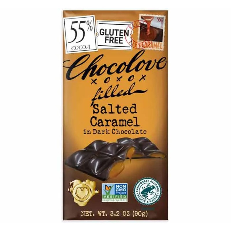 Chocolove Salted Caramel Dark Chocolate Candy Bars: 10-Piece Box