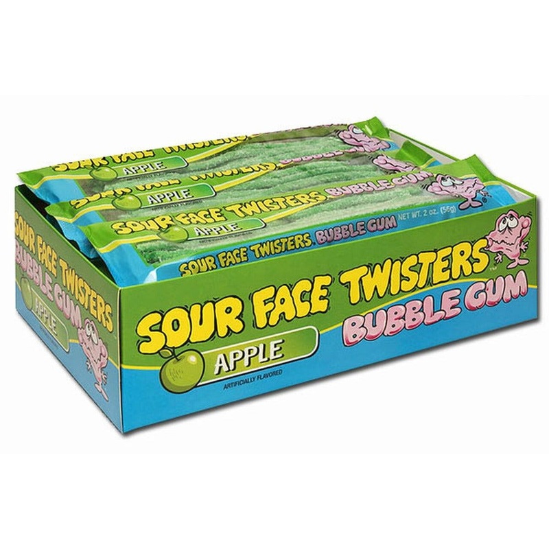 Face Twisters Sour Green Apple Bubble Gum Straws