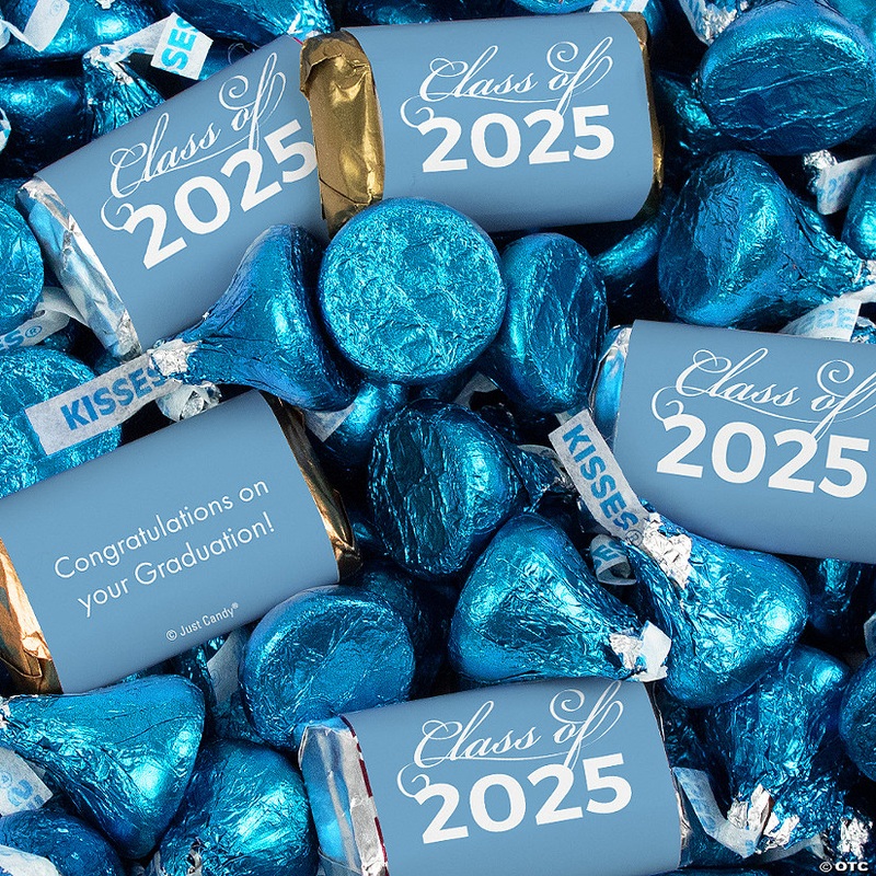 Just Candy 6.32 lbs Light Blue Graduation Candy Party Favors Class of 2025 Hershey’s Miniatures & Light Blue Kisses (approx. 512 Pcs)