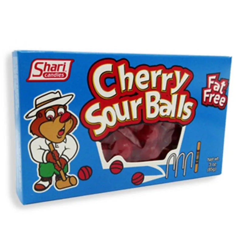 Shari Candies Cherry Sour Balls Candy Theater Box: 12-Piece Case
