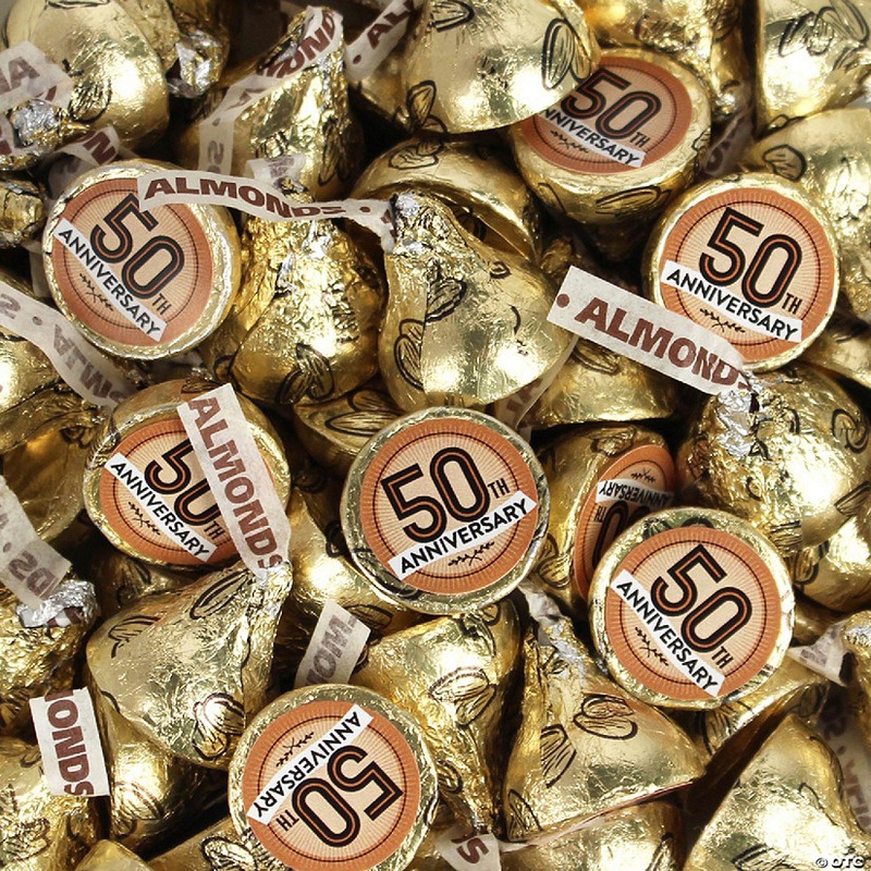 90 Pcs 50th Anniversary Gold Candy Hershey’s Kisses Milk Chocolate (1lb, Approx. 90 Pcs)  – By Just Candy