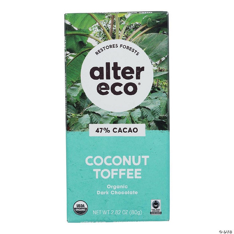 Alter Eco Americas Organic Chocolate Bar – Dark Coconut Toffee – 2.82 oz Bars – Case of 12