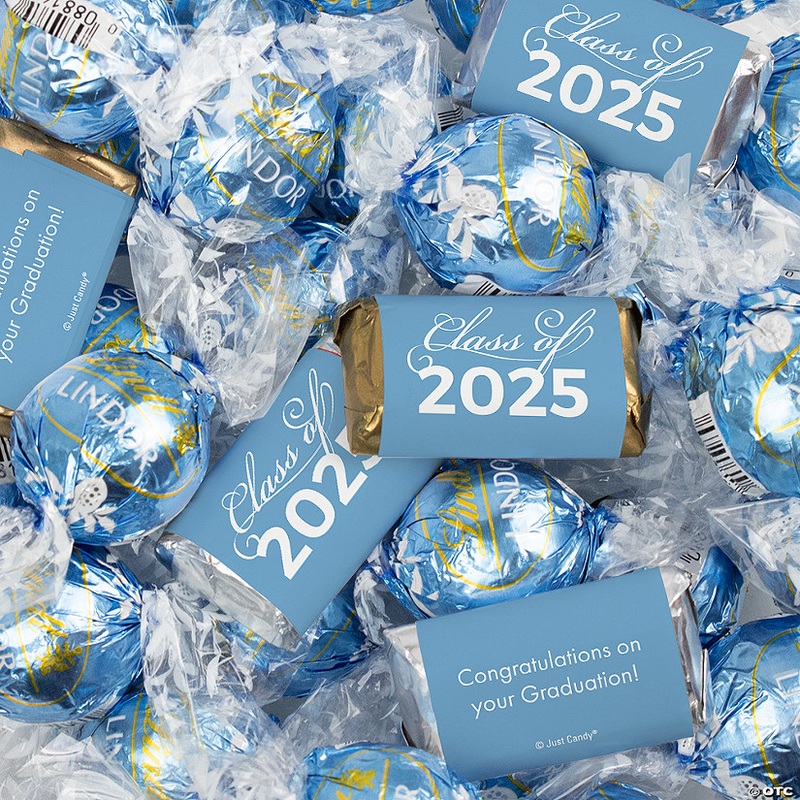 Just Candy 65 Pcs Light Blue Graduation Candy Party Favors Class of 2025 Hershey’s Miniatures & Truffles
