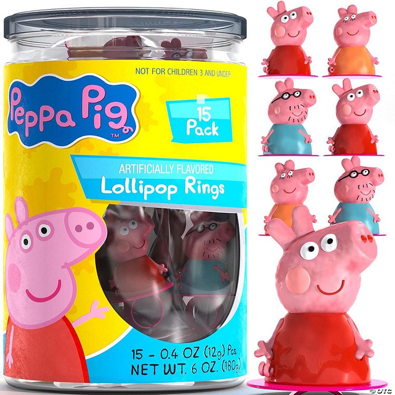 Primary Colors Candy Peppa Pig Lollipops & Candy Rings 15pk – Peppa Pig Birthday Party Supplies & Favors for Kids
