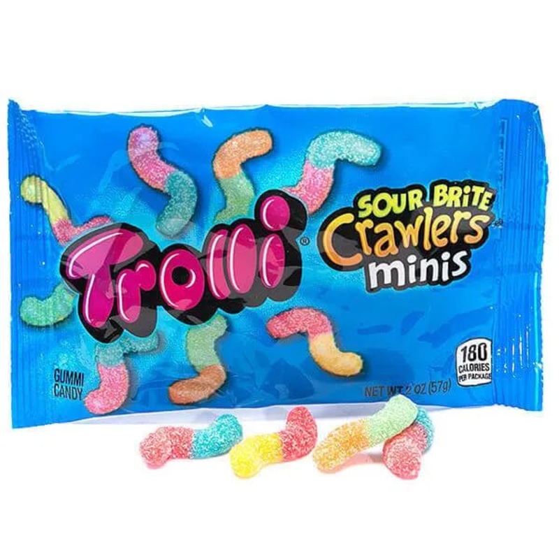 Trolli Sour Brite Crawlers Minis Gummy Worms 2-Ounce Candy Packs: 18-Piece Box