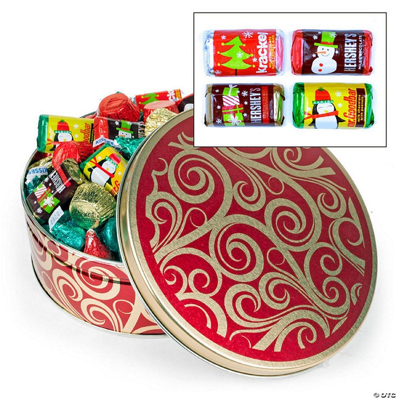 104 pcs Christmas Gift Tin with Hershey’s Holiday Chocolate Candy Mix (1.5 lb)