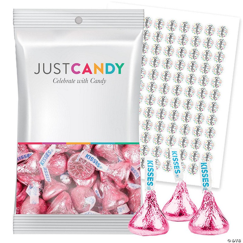 180ct Pink Foil Kisses Milk Chocolate Candy Plus Exclusive Free Kiss Stickers by Just Candy