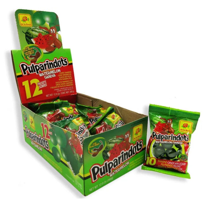 De La Rosa Pulparin Dots Candy Packs – Watermelon: 12-Piece Box