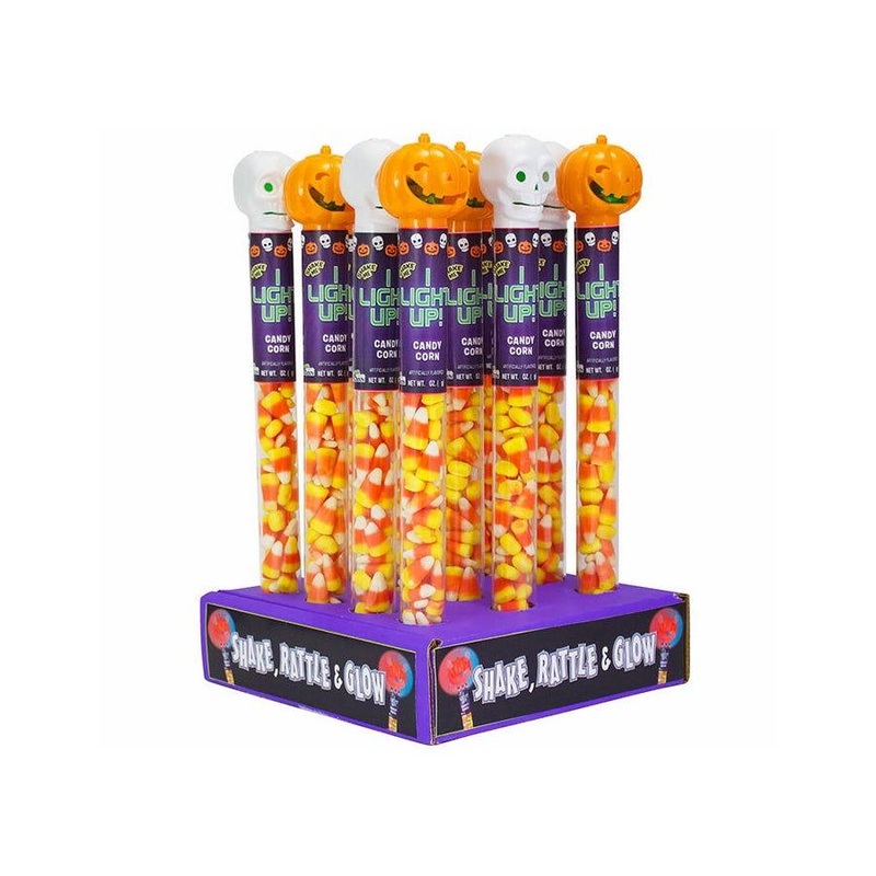 Halloween Tubes with Candy Corn and Light Up Toppers
