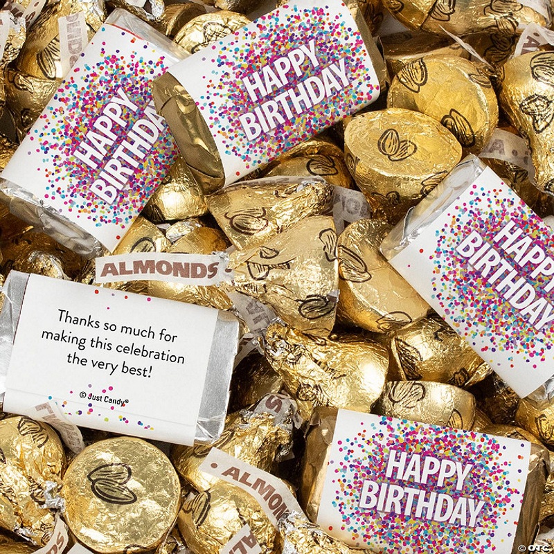 128 Pcs Birthday Candy Party Favors Miniatures & Gold Almond Kisses (1.58 lbs, Approx. 128 Pcs)