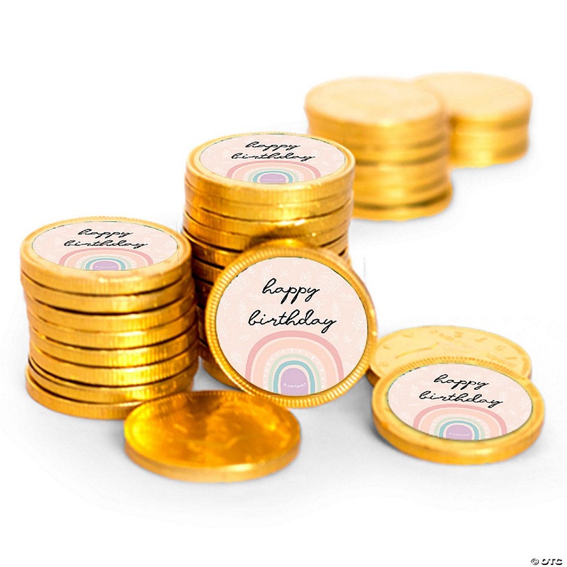 84 Pcs Rainbow Kid’s Birthday Candy Party Favors Chocolate Coins with Gold Foil