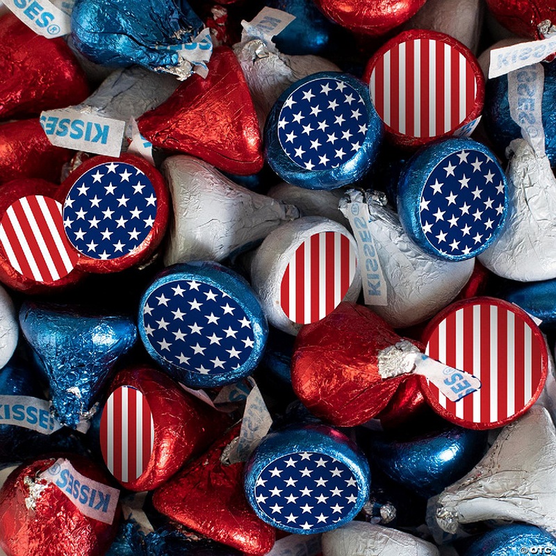 90 Pcs Patriotic Candy Hershey’s Kisses Milk Chocolate, Red White & Blue (1lb, Approx. 90 Pcs)  – By Just Candy