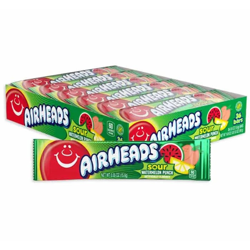 AirHeads Taffy Candy Bars – Sour Watermelon Punch: 36-Piece Box