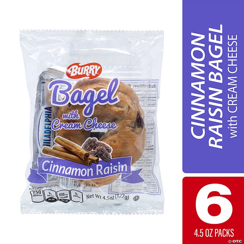 Burry Individually Wrapped Cinnamon Raisin Bagel w/ Cream Cheese, 4.6 Oz, 6 Ct