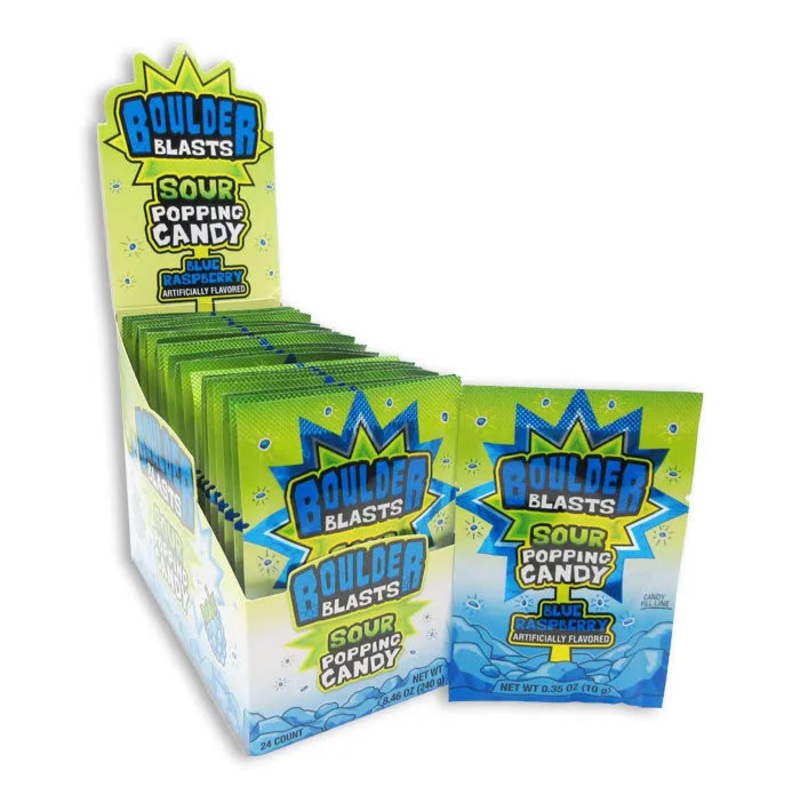 Boulder Blasts Sour Popping Candy – Blue Raspberry: 24-Piece Box