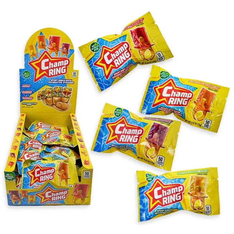 Champ Ring Lollipop with Stickers Candy: 48-Piece Display