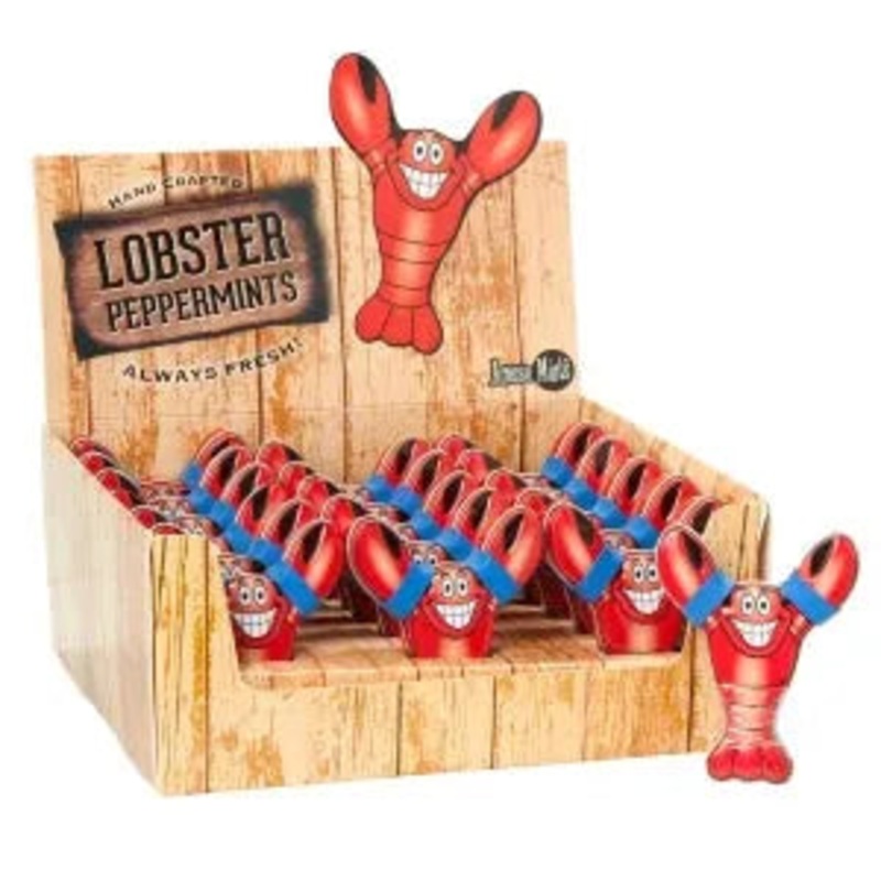 Lobster Shaped Peppermint Candy Tin: 18-Piece Display