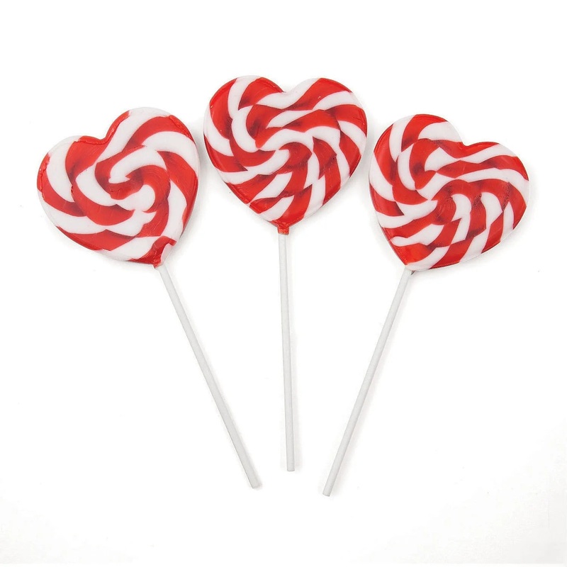 Red Heart-Shaped Swirl Lollipops – Cherry: 12-Piece Bag