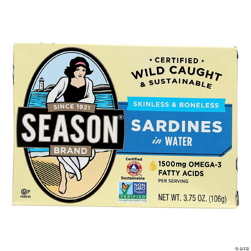 Season Brand Sardines – Skinless and Boneless – in Water – Salt Added – 3.75 oz – case of 12
