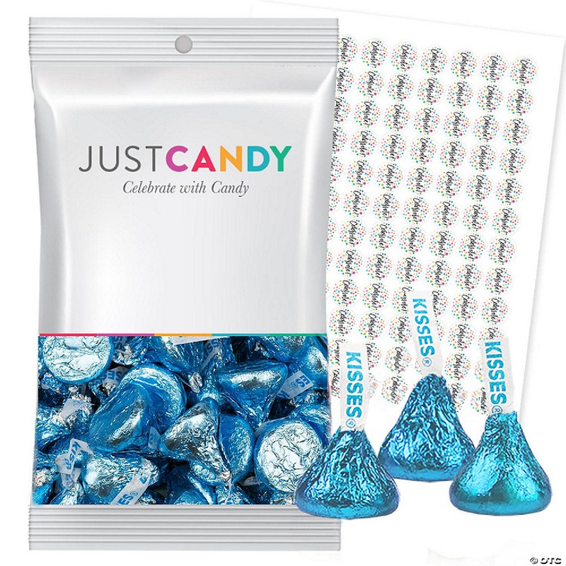 90ct Blue Candy Milk Chocolate Kisses Plus Exclusive Bonus Free Kiss Stickers