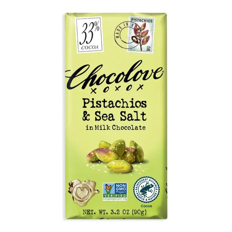 Chocolove Pistachios & Sea Salt Chocolate Candy Bars: 12-Piece Box