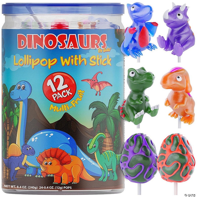 Primary Colors Candy 12pk Dinosaur Lollipops  Party Favors & Birthday Decorations