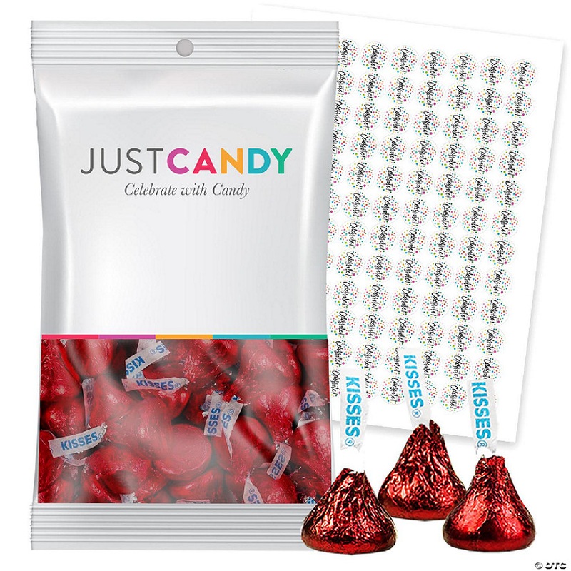 Red Foil Kisses Milk Chocolate Candy Plus Exclusive Free Kiss Stickers by Just Candy – 270 ct