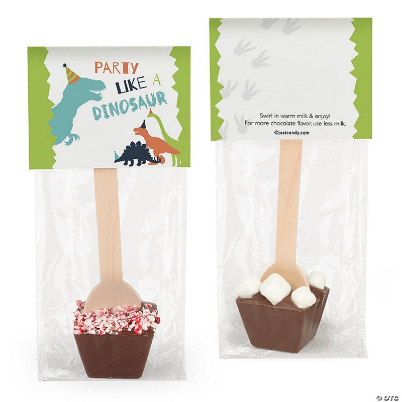 12 Pcs Birthday Hot Chocolate Spoons Dark Chocolate Crushed Peppermint Dinosaur
