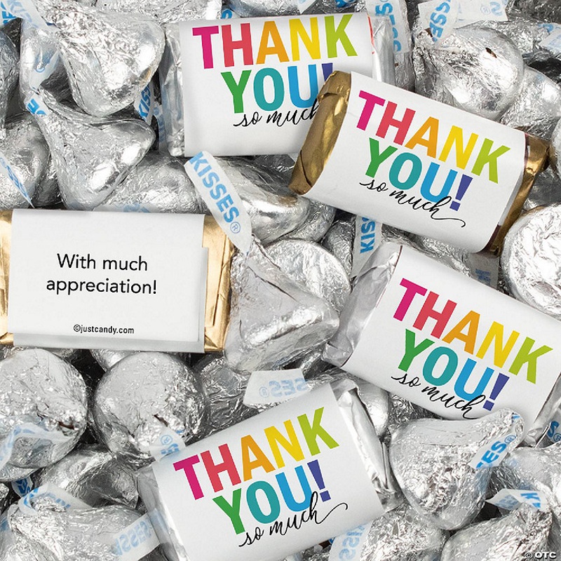 128 Pcs Thank You Candy Favors Hershey’s Miniatures & Kisses – Colorful Thanks