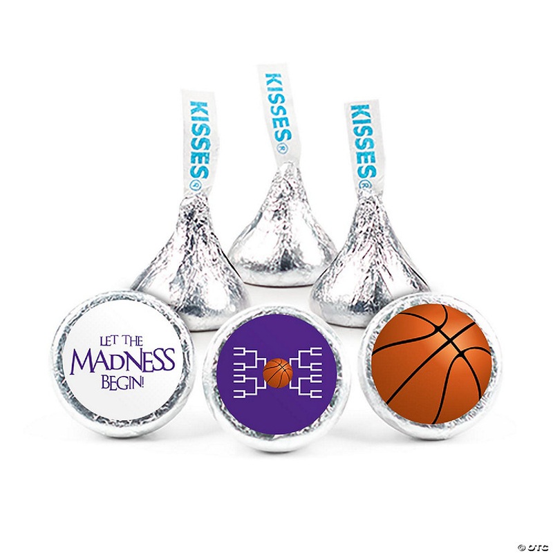 324ct Basketball Party Stickers for Kisses Candy Let the Madness Begin – Purple