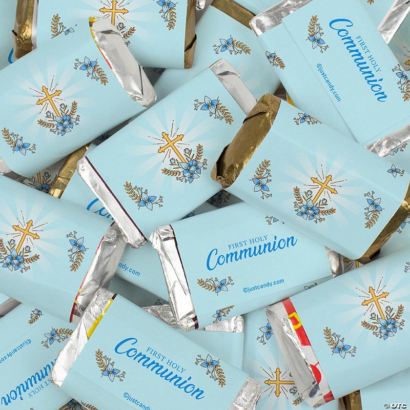 38 Pcs Boy 1st Holy Communion Candy Party Favors Wrapped Hershey’s Miniatures Chocolate – Blue