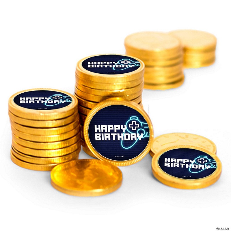 84 Pcs Video Game Kid’s Birthday Candy Party Favors Chocolate Coins with Gold Foil