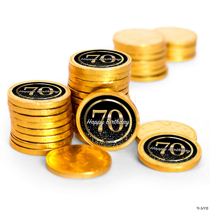 84ct 70th Birthday Candy Party Favors Chocolate Coins (84 Count) – Gold Foil – By Just Candy