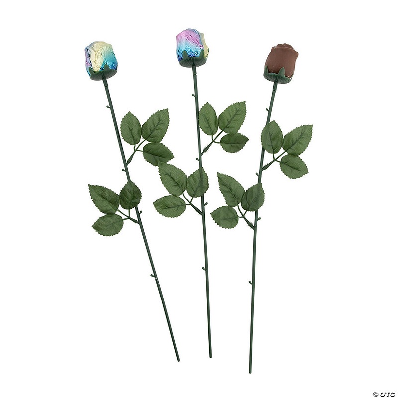 Iridescent Foil-Wrapped Chocolate Roses – 12 Pc.