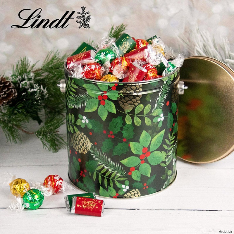 3 lb Happy Holidays Candy Gift Tin Hershey’s Miniatures & Lindt Truffles – Golden Pinecones