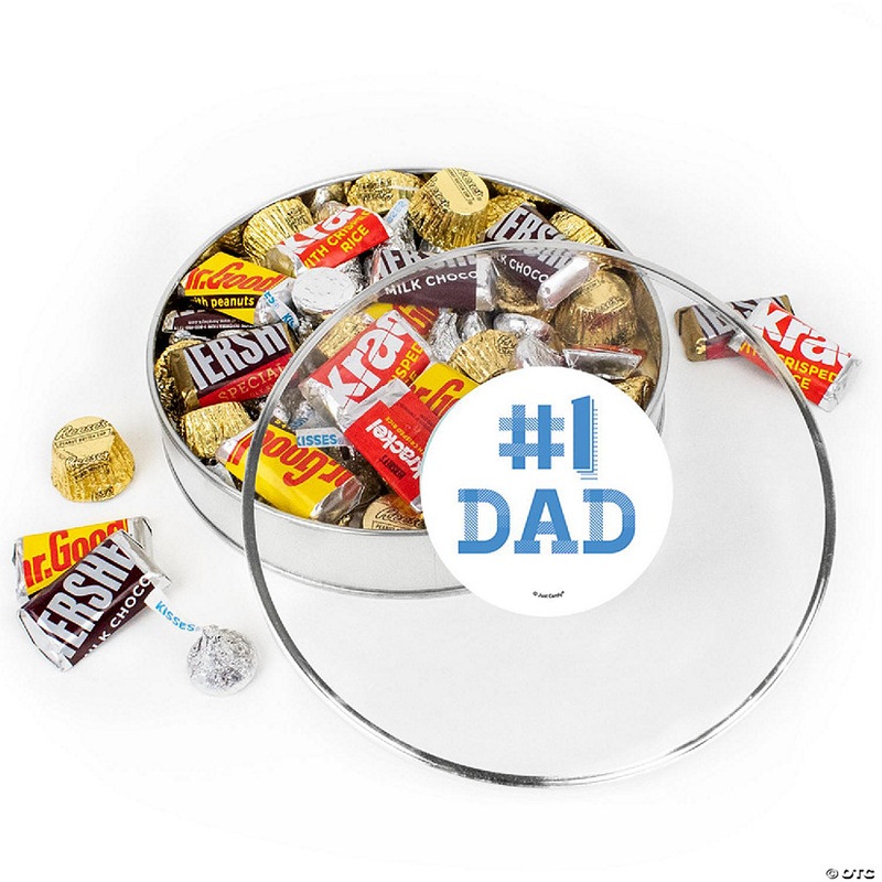 Father’s Day Chocolate Gift Tin – Plastic Tin with Candy Hershey’s Kisses, Hershey’s Miniatures & Reese’s Peanut Butter Cups  By Just Candy