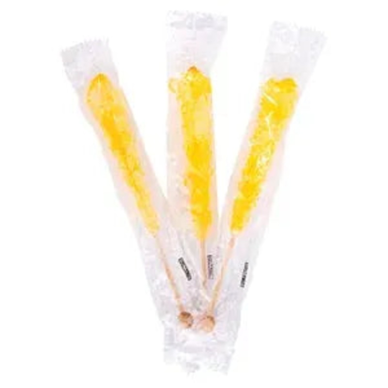 Rock Candy Crystal Sticks – Yellow – Wrapped: 100-Piece Case