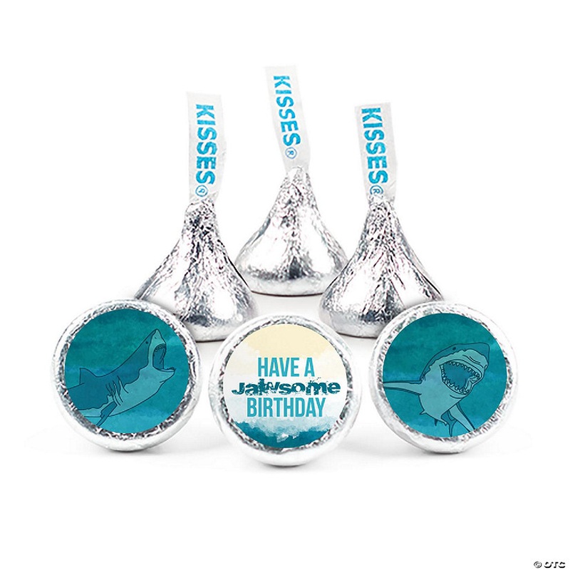 90 Pcs Shark Birthday Candy Party Favors Hershey’s Kisses Milk Chocolate (1lb, Approx. 90 Pcs) – No Assembly Required – By Just Candy