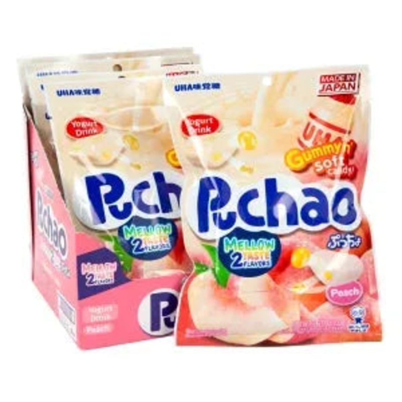 Puchao Yogurt & Peach Chewy Candy Peg Bag: 6-Piece Case