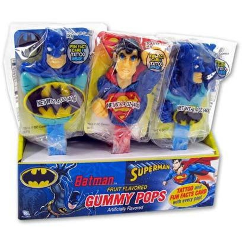 Batman and Superman Gummi Lollipops