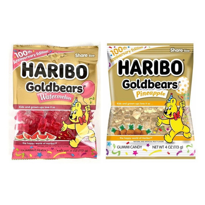 Haribo Pineapple and Watermelon 100th Anniversary Gummi Bear 4 oz. Bags