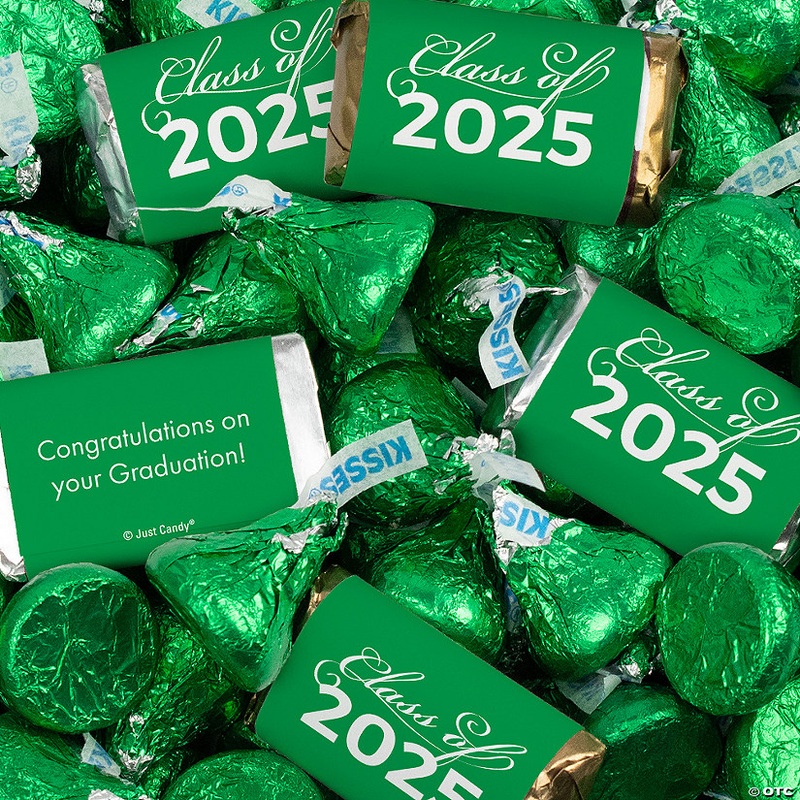 Just Candy 4.74 lbs Green Graduation Candy Party Favors Class of 2025 Hershey’s Miniatures & Green Kisses (approx. 384 Pcs)